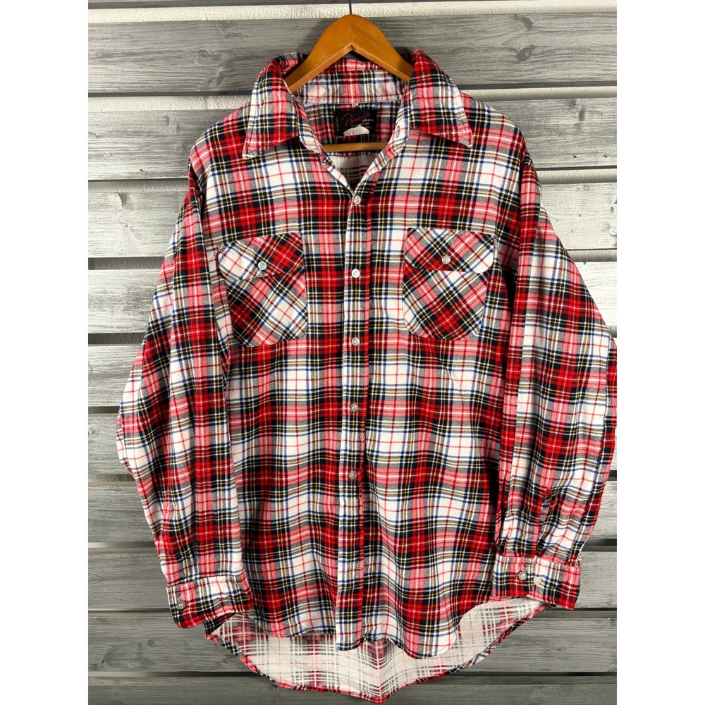 Vintage 70s Phoenix Mens XL Red Plaid Flannel Shirt Cotton Long Sleeve Workwear